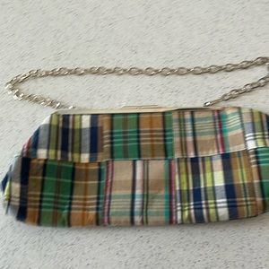Madras plaid patchwork clutch